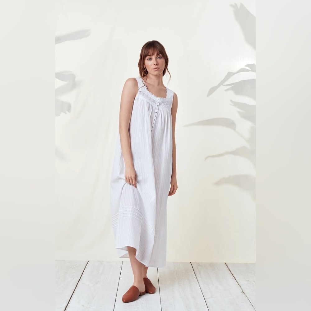 Eileen West nightgown sleepwear size Medium Cotton Lace Gown L 49.5” NWT gift
